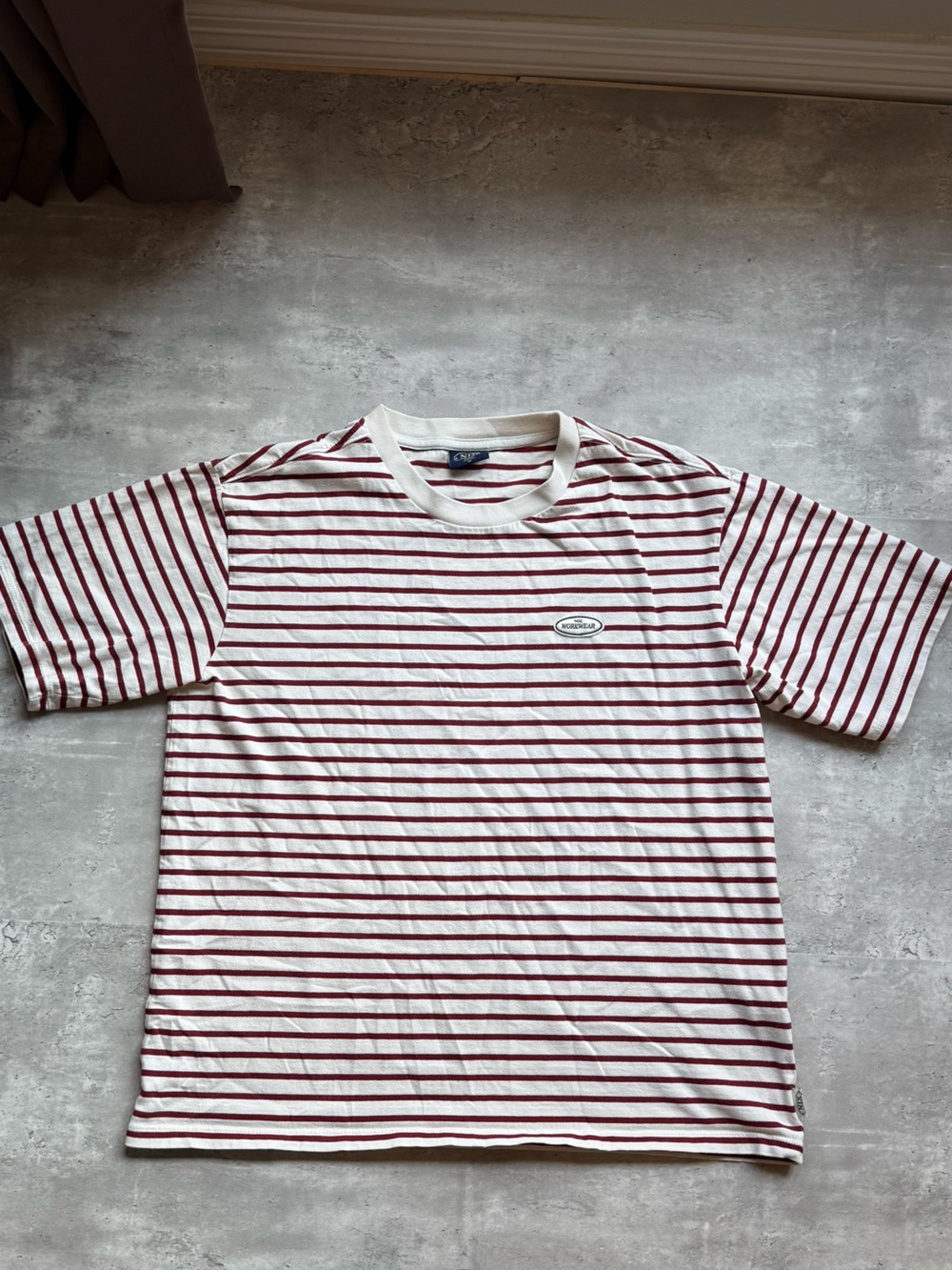Nixon White and Burgundy Striped Crew Tee